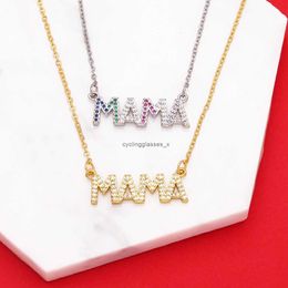 2024 Hot selling Coloured diamond letter MAMA necklace collarbone chain fashionable and minimalist pendant Mothers Day gift nkb176
