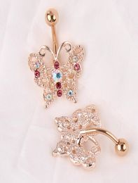 Top Quality Dangle Belly Button Ring 14G Rose Gold belly bar Body Jewellery Butterfly Navel Piercing For Sexy Women bijoux7520447