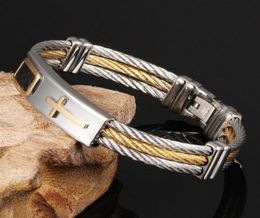 Men 3 Rows Wire Chain Bracelet Bangle Punk Stainless Steel Bracelets Jewellery Gifts FEA889 Charm258W3532567