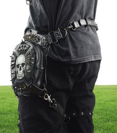 Gothic Steampunk Skull 2019 Women Messenger Leather Rivet Waist Bags Fashion Retro Rock Motorcycle Leg Bag for Men T2001133263256
