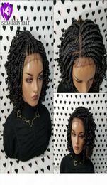 El Yapımı Kinky Kıvırcık Kutu Örgüler Peruk Siyah Kahverengi Sarışın Ombre Renk Kısa Örgülü Dantel Ön Peruk Afrika Kadınları8495250