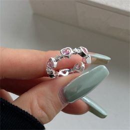 luxury heart designer rings 925 sterling silver Jewellery for women love finger pink diamond ring 5A zirconia school friend woman gift box size opening adjustable