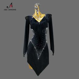 Stage Wear New Latin Dance Dress Ballroom Practise Wear Line Suit Prom Come Ladies Womans Evening Skirt Fringed Clothes Girl Kids Samba Y240529