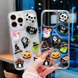 Cool D Halloween Funny Skull Ghost Phone Case For iPhone Pro Max Plus Shell Transparent Protection Cover