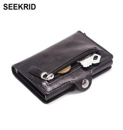 Men039s Aluminium Credit Card Holder RFID Blocking Metal Hasp Cardholder Male Slim Smart Wallet Leather Case Coin Pocket Purse f6159877