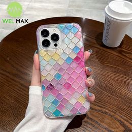 Fashion Coloured square grid Phone Case For iPhone Pro Max Anti fall dirt hockproof Protective Cover birthday Gift