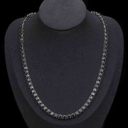 Pendant Necklaces New Trendy Custom 5mm 925 Sterling Silver Black VVS Moissanite Diamond Clustered Tennis Chain Necklace For Men Women