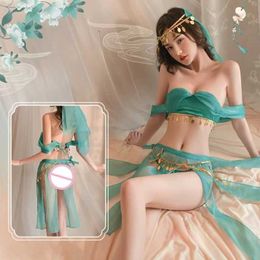 Sexig pyjamas Green Hanfu underkläder Sexig prinsessa Kvinnor Chiffon Pyjamas Temptation Porno Chinese Ancient Dance Stage Cosplay Costumes G240529