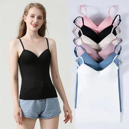 Adjustable Padded Bra Tank Top Women Modal Spaghetti Solid Cami Vest Female Camisole With Built In Fitness Clothing 240528