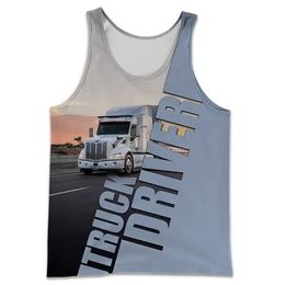 men's Truck Driver 3d Printed Tanks Tops Summer Sleevel Streetwear Pullovers Vest 6XL Plus Size Man Clothing Casual Tanks