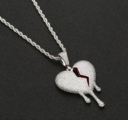 Red oil Drip Bro Hearts Necklace Pendant With Rope Chain Gold Silver Colour Cubic Zircon Men Women Hip hop Jewelry1857048