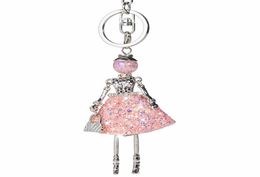 Keychains HOCOLE Fashion Crystal Cute Doll Rhinestone Key Ring Chain Bag Charms Car Pendant For Women Handbag Keyrings1305937