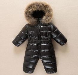 Winter warm baby rompers Jumpsuit Children duck down overalls Snowsuit toddler kids boys girls fur hooded romper costume clothes 21070387