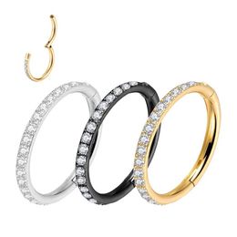 Charm Steel Hinged Segment Hoop CZ Stone Nose Ring Nipple Clicker Ear Cartilage Tragus Helix Lip Earring Piercing Body Jewelry Y240531EGNO