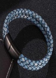 Double Layer Retro Blue Braided Leather Bracelet Men Jewellery Fashion Stainless Steel Magnetic Clasp Bangles Male Wrist Band Gift9997781