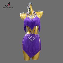 Stage Wear Women Dresses 2024 Latin Dance Skirt Tassel Female Suit Stage Come Girls Outfits Party Clothes Sports Sexy Ball Practise Wear Y240529