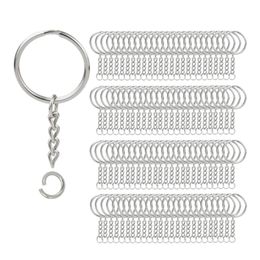 200Pcs Split Key Chain Rings with Chain Silver Key Ring and Open Jump Rings Bulk for Crafts DIY 1 Inch 25mm 298l