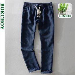 Spring/Summer 100% Linen Casual Pants for Mens Thin Loose Large Mens Wear 240527