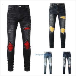 Men Black Jeans Brand Amr high quality fashion mens jeans cool style luxury pant distressed ripped biker black blue slim fit motorcycle Man Streetwear Outfit