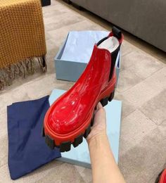 Woman Italy Lugsole Red Patent Leather Boots Pullon Elasticized Sides Heel Tab Monolith Patent Leather Booties Shoes 35397194169