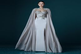 New Elegant Grey Chiffon Long Cloak Lace Appliques Straight Evening Dress Vestidos Prom Lady Maxi Gown Flowing Event Celebrity Lon5239553