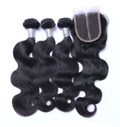 8A Brazilian Virgin Human Hair Weaves 3 Bundles With Lace Closure Malaysian Indian Cambodian Peruvian Body Wave Hair And Closures 2439806