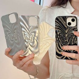 D Fold Butterfly Pattern Matte Sier Soft Phone Case For iPhone Pro Max Simple Solid Colour Shockproof Cover