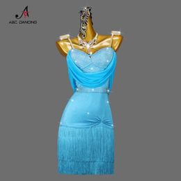 Stage Wear 2024 New Latin Dance Clothing Competition Come Women Fingled Dress Sexy Short Skirt for Girls Stand Ballroom Roupfits Y240529