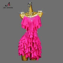 Stage Wear New Latin Dance Dress Competition Come Sex Womens Professional Clothes Girl Plus Size Custom Ball Short Skirt Wear Line Suit Y240529