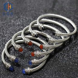 2024 Titanium steel bracelet women turquoise fashion Colourful stone Fried Dough Twists rope C-shaped Jewellery