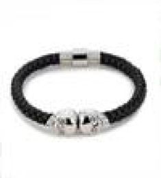 New Fashion Mens Punk Bracelet Multicolor Skull Charm Bracelet Black Leather Handcuff Chain for Men Boys5444600