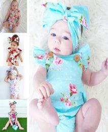 Baby Girls Rompers Infant Floral Bodysuit Headband Ins Newborn Ruffles sleeve 2pcs Set buttons Jumpsuits Kids Climb Clothing YFA811209046