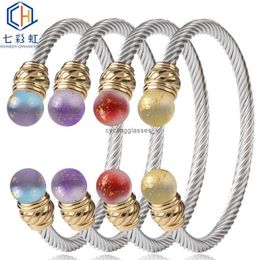 2024 Twisted wire titanium steel bracelet female Colour gold plated Colourful stone Fried Dough Twists rope