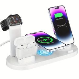 Chargers 5 In 1 Wireless Charger Stand Pad For iPhone 15 14 13 12 11 X Apple Watch Airpods Desk Phone Chargers Fast Charging Dock Station