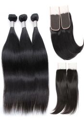 Brazilian Straight Virgin Hair Weave 3 Bundles with Closure Unprocessed Brazilian Virgin Silky Straight Human Hair Weave Weft Whol3528138