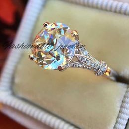 18K White Gold 3Ct Round Moissanite Solitaire Engagement Ring Bridal Wedding Jewellery Gifts Size 6 7 8 9 10