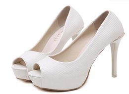 Elegant white ivory peep toe platform high heels pumps bride bridesmaid wedding shoes 12cm size 34 to 408997607