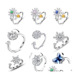 Band Rings Anxiety Ring Fidget Spinner For Women Iced Out Butterfly Flower Blue Eye Cubic Zirconia Fashion Rotate Ly Spinning Anti Dr Dhczq