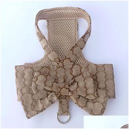 Dog Collars Leashes Designer Harness With Bow Knot No Pl Pet Classic Letter Pattern D-Ring Soft Mesh Dress Escape Proof Princess Puppy Dhplw