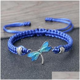 Beaded Strand Vintage Dragonfly Blue Nylon Thread Braided Bracelet Women Men Adjustable Couple Bangles Chain Psera Jewellery Gift Drop Dhsqg