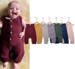 Cute Kids Newborn Baby Boy Girl Cotton Linen Romper Solid Sleeveless Striped Jumpsuit Outfit Summer Casual Clothes 024M9302176