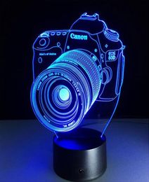 Novelty 3D Acrylic Entertainment camera shape illusion multicolor LED Lamp USB Table Light RGB Night Lighter Romantic Bedside Deco6752792