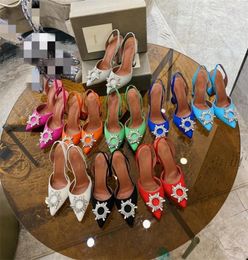 Amina Muaddi designer sandals leather sole Womens heels crystal shoes 10cm black pink diamond chain decoration banquet women shoes3502101