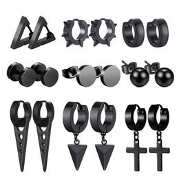 Charm 1 Pair Punk Black Multiple Styles Stainless Steel Stud Earrings For Men and Women Street Pop Hip Hop Gothic Ear Jewelry Y240531ZSL8