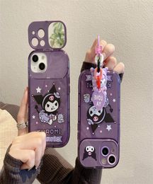 Cartoon Kuromi Chain Hide Makeup Mirror Phone Cases For iPhone 14 Pro Max Plus iPhone14 13 12 11 8 7 X XS XR Kickstand Cute Decora6779546