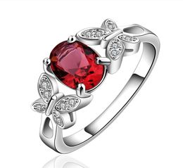 Plated sterling silver Double butterfly red zircon ring DJSR648 US size 7 classic women039s 925 silver plate With Side Stones 2243910