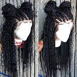 Fashion 180density full Beautiful Goddess box braids Lace front wig handmade curly braids Cornrow wig for black women Hquel
