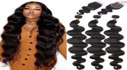 Body Wave 8 28 30 32 40 Inch Brazilian Hair 3 4 Weave Bundles With 4X4 Lace Closure Frontal Remy Human Hair5871605