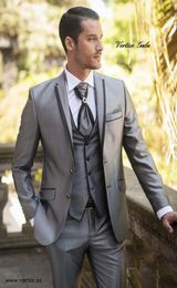 Whole Latest Coat Pant Designs 2016 Men Suits Wedding Groom Silver Shine Material 3 Pieces Wedding Suits For Men Tuxedo8142737