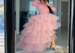 Skirts Pretty Nude Pink Ruffles Tiered High Low Tulle Women Elastic Plus Size Long Tutu Bridal Skirt Custom Made3337341